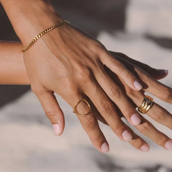 Atolea - "BAHÏA" Oval Ring - 18k Gold Plated - Size 8 New with Dust Bag - Picture 9 of 13